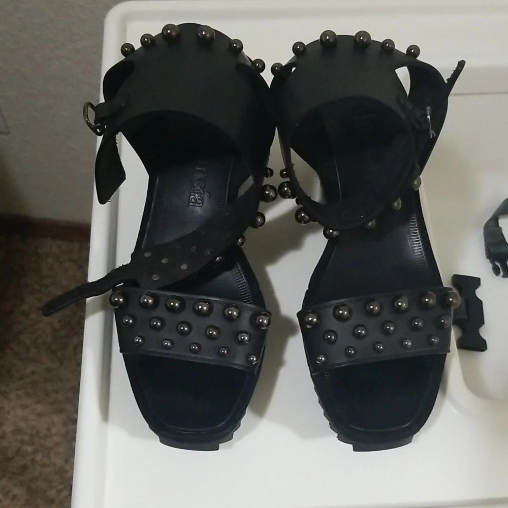 Pedro Garcia Black Studded Platform Sandals